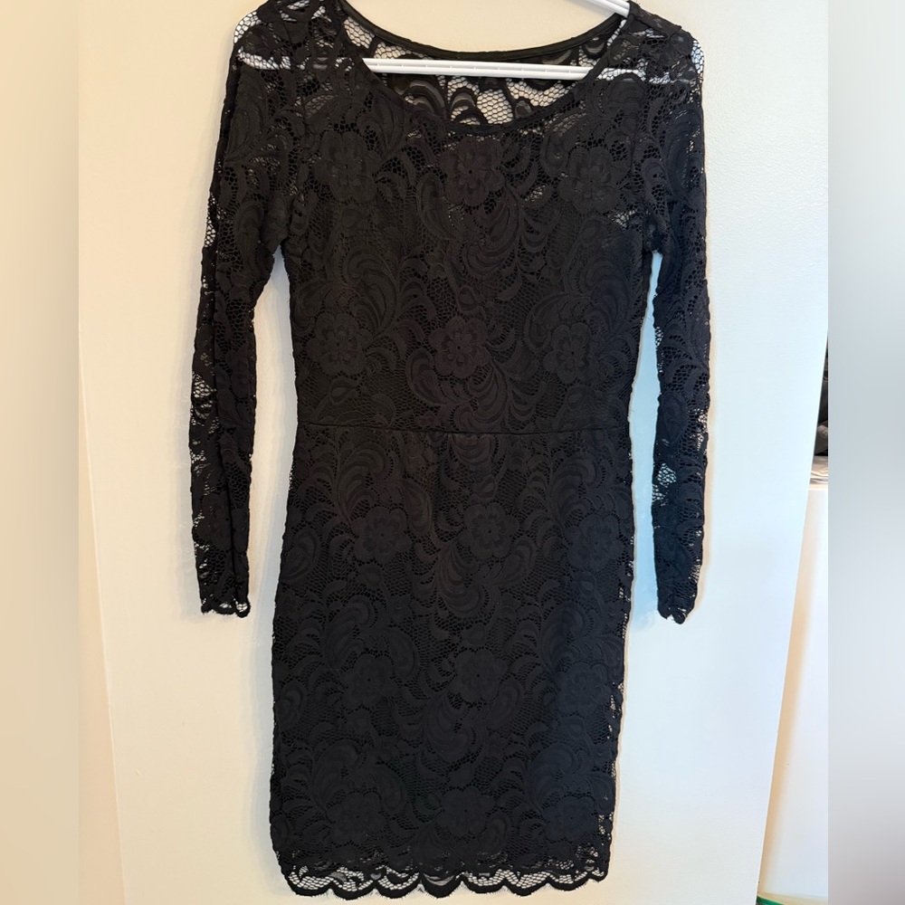 Ambiance Black Long Sleeve Lace Dress